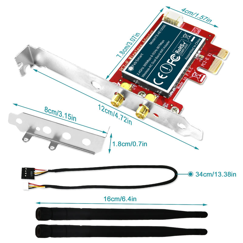  [AUSTRALIA] - FebSmart Wireless AC 1200Mbps PCIE Wi-Fi Card with WiFi Stereo Adapter for Windows 11,10 (32/64bit), Windows 8.1 64bit and Windows Server 2012, 2012R2, 2016, 2019 Desktop PCs (FS-AE120SE)