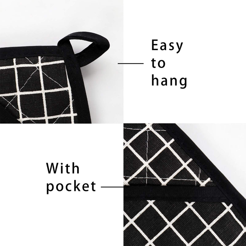  [AUSTRALIA] - HaiMay 7 Pieces Buffalo Check Plaid Pot Holders for Kitchen Oven Mitts, Machine Washable and Heat Resistant Hot Pad with Pocket, Cotton Lattice Black, 7.6 x 7.6 Inches Black Lattice
