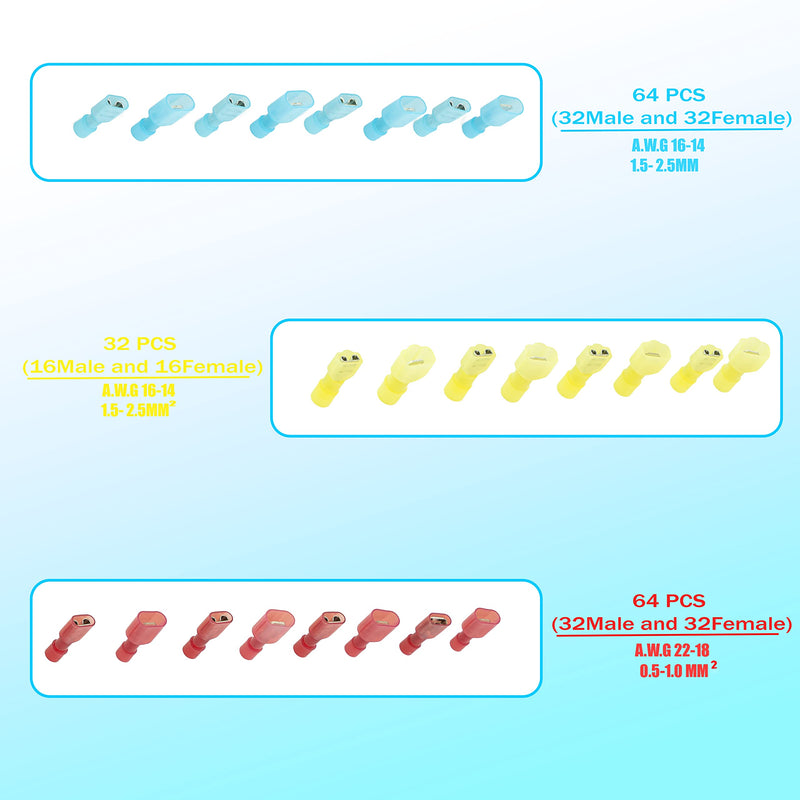  [AUSTRALIA] - Centuriioneye 160 PCS Spade Connector Quick Disconnect Male Female Wire Connectors (22-10 AWG) with Nylon Insulating Sleeve for Electronics Automotive