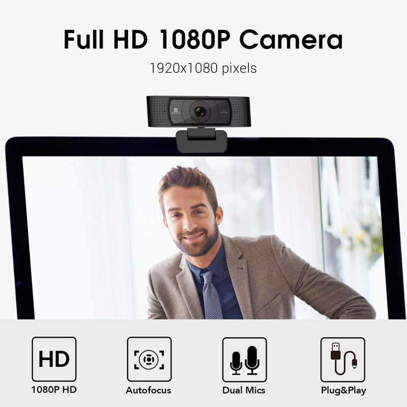  [AUSTRALIA] - HD Webcam 1080P with Microphone & Cover Slide, Vitade 928A Pro USB Computer Web Camera Video Cam for Streaming Gaming Conferencing Mac Windows PC Laptop Desktop