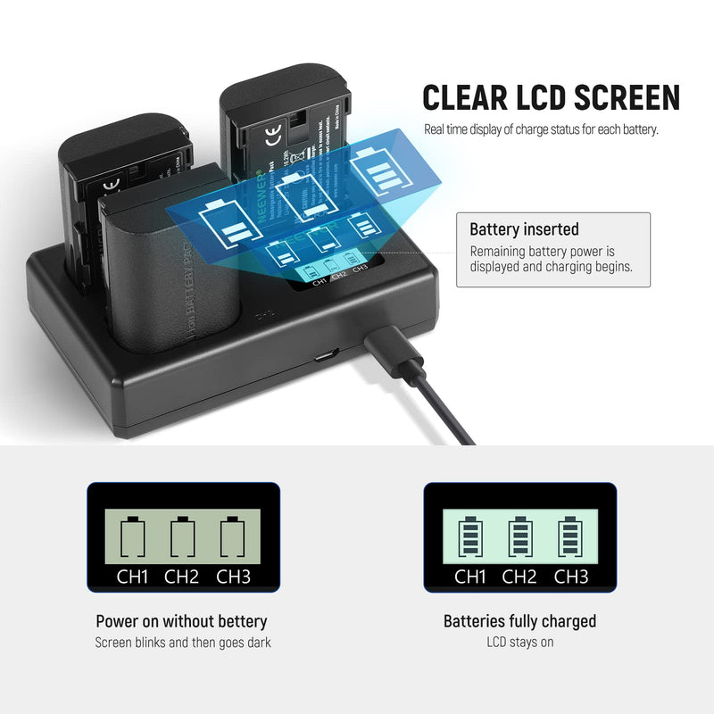  [AUSTRALIA] - NEEWER LP-E6NH Replacement Battery and USB Charger Set, 3-Pack 2250mAh Replacement for LP-E6NH Battery & Triple Slot USB Charger Compatible with Canon EOS R7 R5 R6 R, 5DIV, 6DII, 7DII, 70D, 80D, 90D