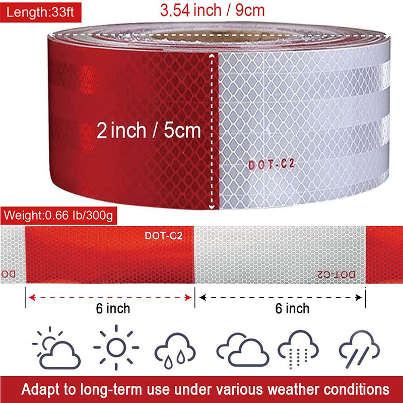  [AUSTRALIA] - Reflective Safety Tape 2 Inch x 33 Feet, DOT-C2 Red & White Conspicuity Reflector Strip for Trailer Truck Vehicle 2Inch-33 Feet Red-White