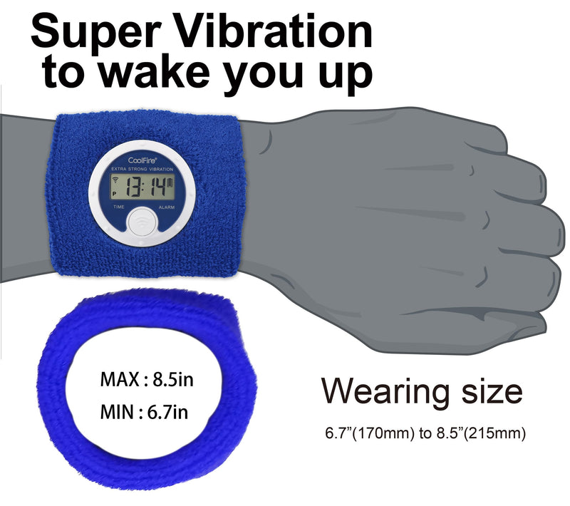  [AUSTRALIA] - Coolfire - Wristband Vibrating Alarm Watch for Couples, Students, Hearing Impaired, USB Chargeable(Blue)