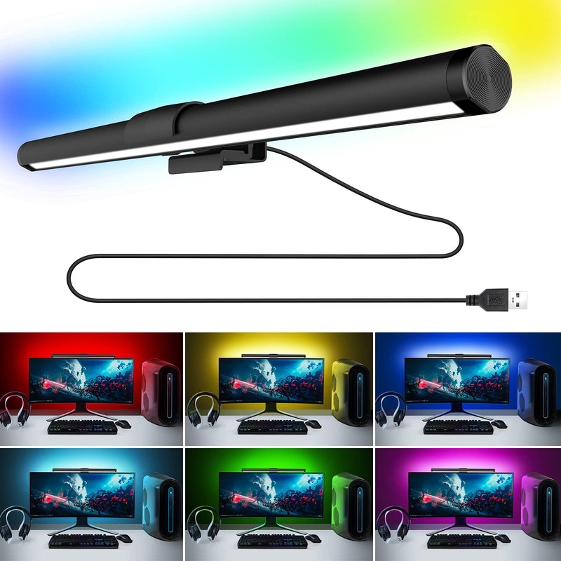  [AUSTRALIA] - Ropelux RGB Monitor Light Bar, Dual Light Source Adjustable Cool Mix Warm Light Color Temperature Eye Protection Anti-Glare USB Reading Light Touch Control for Home Office PC Computer RGB Lamps