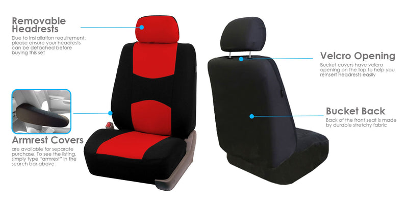  [AUSTRALIA] - FH Group Universal Fit Flat Cloth Pair Bucket Seat Cover, (Red/Black) (FH-FB050102, Fit Most Car, Truck, Suv, or Van) Red/Black