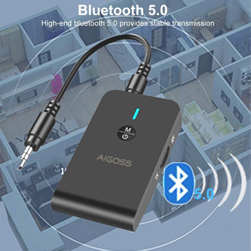 Aigoss Bluetooth 5.0 Transmitter Receiver, Portable Wireless Audio Adapter for TV, Car Home Music Stereo Sound System, Speaker and Headphones, 3.5mm Bluetooth Adapter, aptX Low Latency - LeoForward Australia