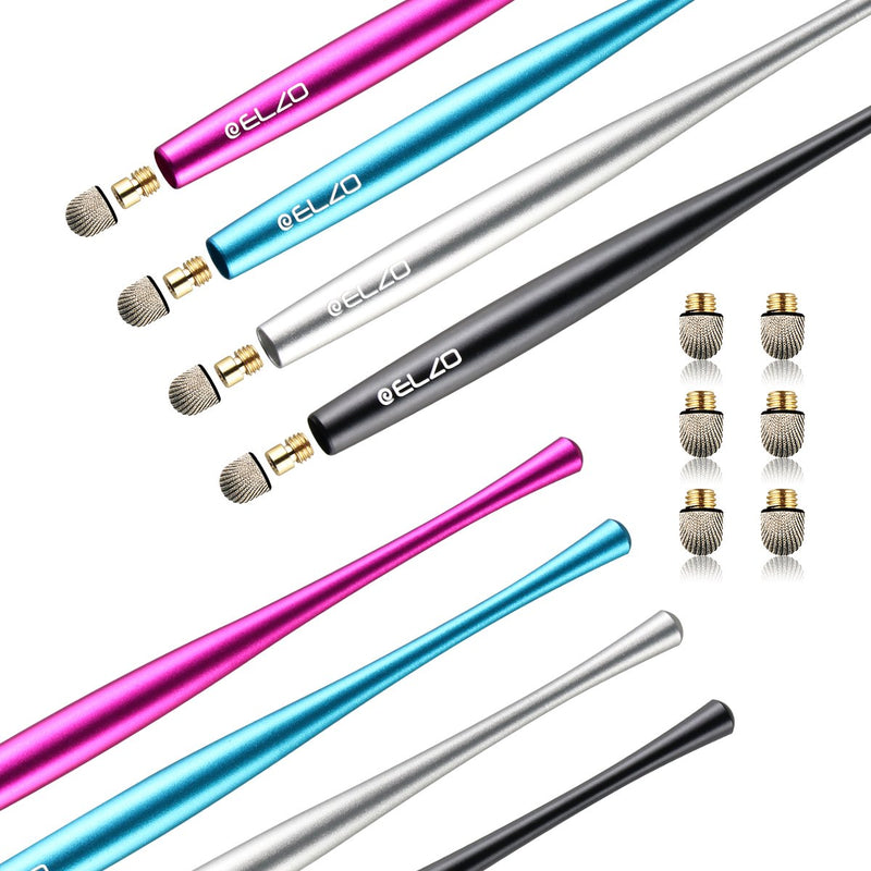 ELZO Capacitive Stylus Pens Premium Metal Slim Combo 4 Pcs with 6 Replacement Nanofiber Tips for Touch Screen Tablets Asus/Surface/Samsung/iPhone/iPad/LG and More (Black, Silver, Light Blue&Rose Red) 4 Pack Black, Silver, Rose red, Light Blue - LeoForward Australia