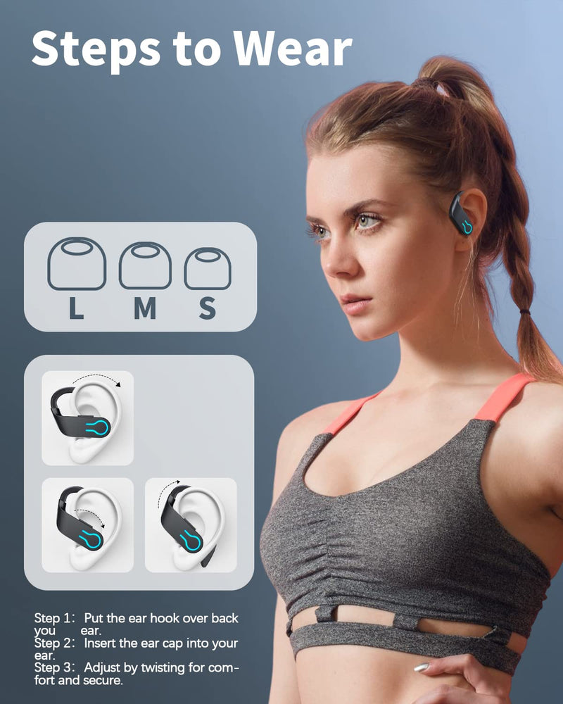  [AUSTRALIA] - Bluetooth Headphones Wireless Earbuds Sports Over-Ear Bluetooth 5.3 Ear Buds with Earhooks 120H Playtime Wireless Headphones for Workout Waterproof Audifonos Bluetooth inalambricos LED Power Display Blue