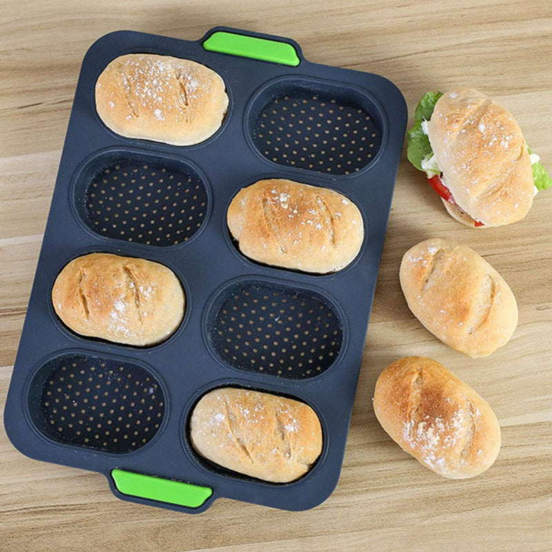  [AUSTRALIA] - Silicone Baguette pan Mini Baguette Baking Tray, Bread Crisping Tray Hot Dog Molds, Non-stick Perforated French Bread Loaf Baking Mould, Toast Cooking Bakers Roll Pan Sandwich Mold (Grey) Gray