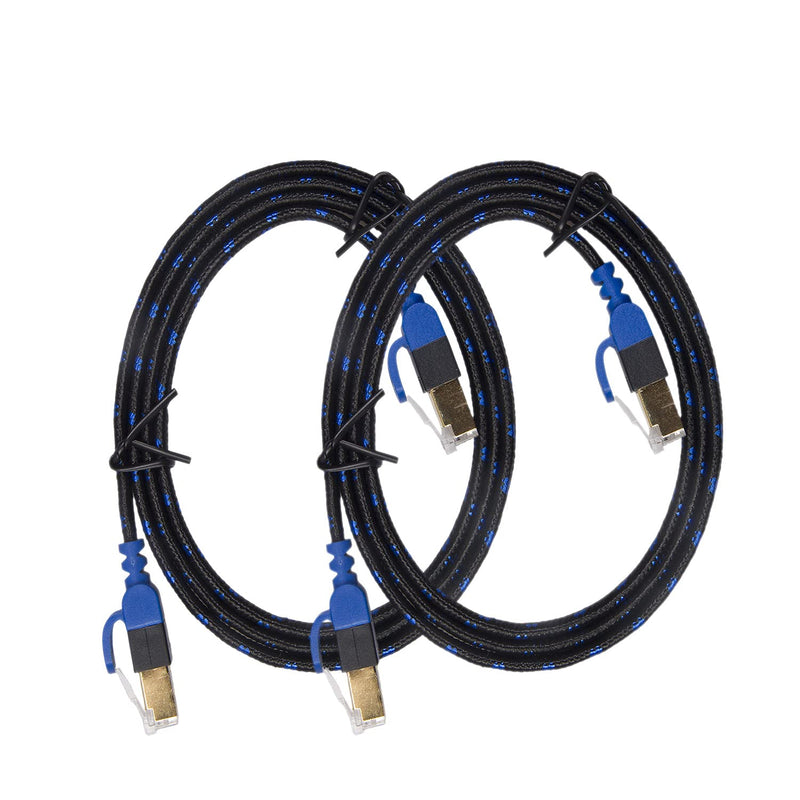  [AUSTRALIA] - Cat 7 Nylon Braided Black-Blue PT Flat Shielded Ethernet Network Cable (3.3 FT 2 Pack), High Speed 10Gbps LAN Wires Patch Cable with RJ45 Gold Plated Connector Faster Than Cat5/Cat5e/Cat6 (C7F10HBx2) Cat7 - 3.3 FT *2 PCS