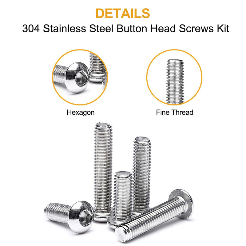  [AUSTRALIA] - VIGRUE 570PCS Stainless Steel M3 Button Head Hex Socket Cap Screw Bolts, M3 x 4/5/6/8/10/12/14/16/18/20/25mm Screw and Nuts Flat Washer Assortment Kit, Fully Machine Thread