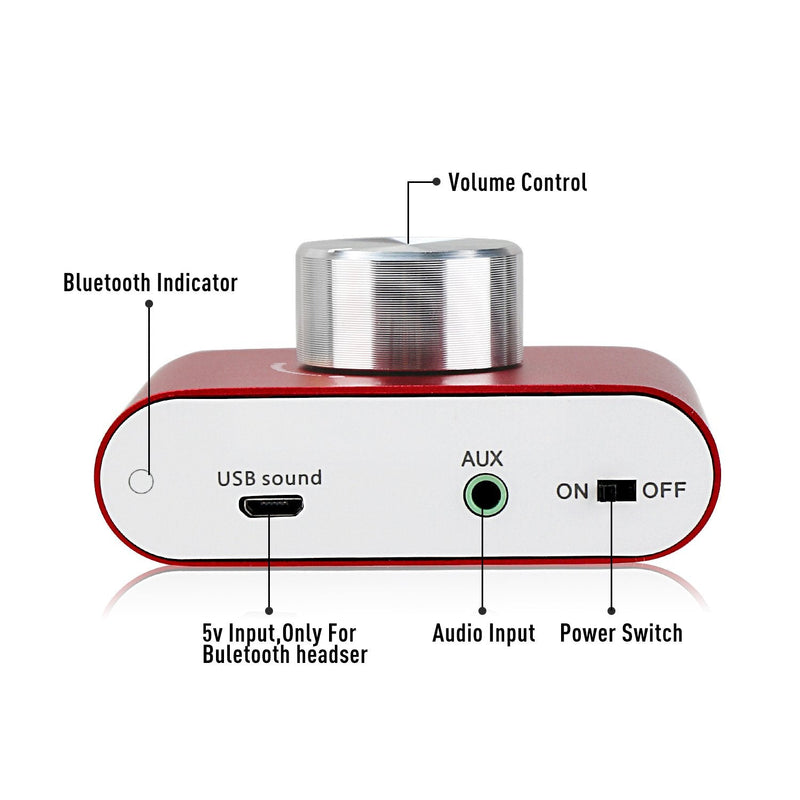  [AUSTRALIA] - Facmogu F900 Red Bluetooth Amplifier with Adapter 5A 12V DC, 50W + 50W Mini Amplifier Wireless Audio 12V DC AMP 100W 2 Channel