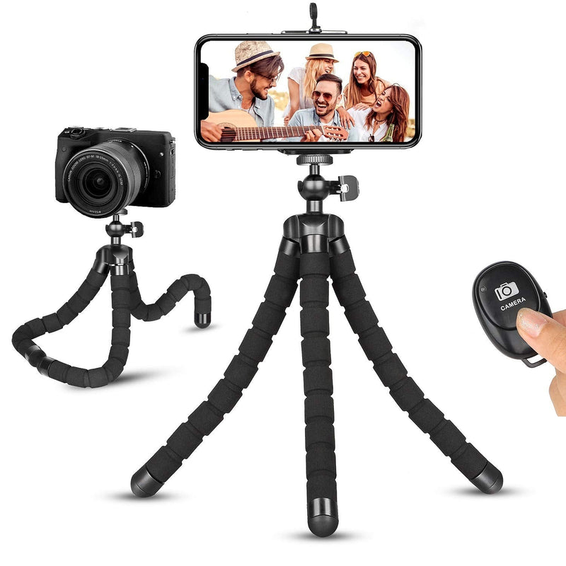  [AUSTRALIA] - Phone Tripod, Portable and Flexible Phone Tripod with Wireless Remote and Universal Clip, Adjustable Camera Tripod Compatible with iPhone Android Gopro Camera Black