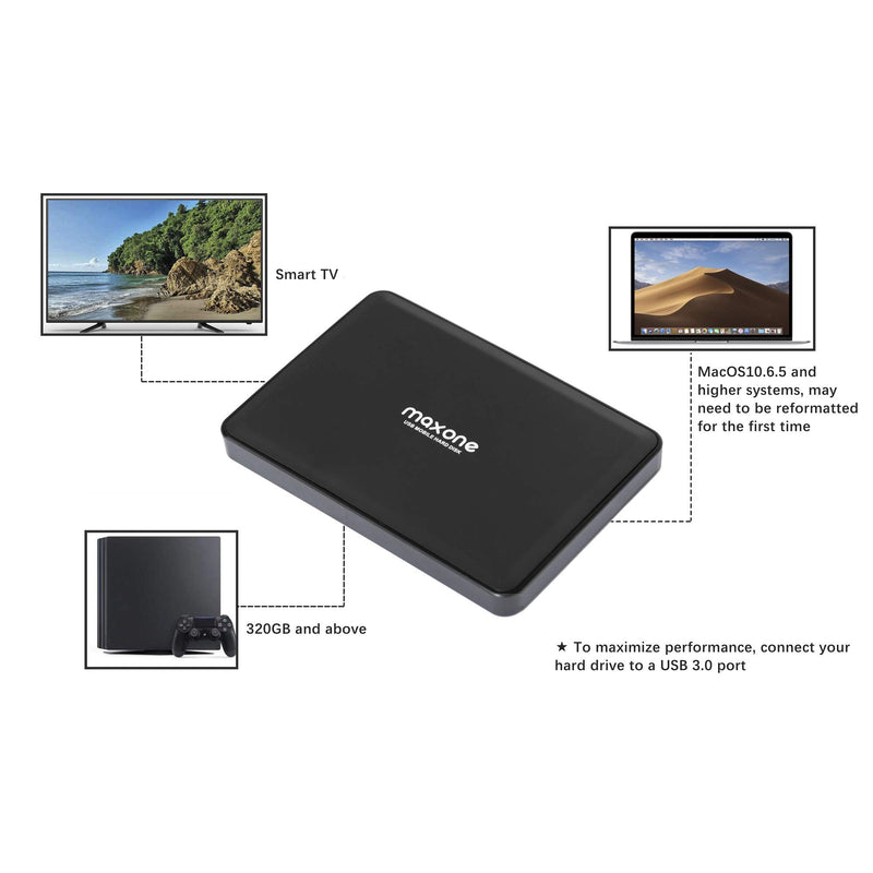  [AUSTRALIA] - Maxone Portable External Hard Drives 320GB-USB 3.0 2.5'' HDD Backup Storage for PC, Desktop, Laptop, Mac, MacBook, Xbox One, PS4, TV, Chromebook, Windows - Black 320 GB