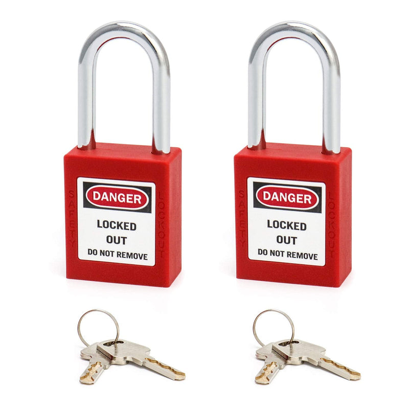  [AUSTRALIA] - QWORK Red Lockout Tagout Safety Padlock, 2 Padlocks with 4 Keys 2 Pack