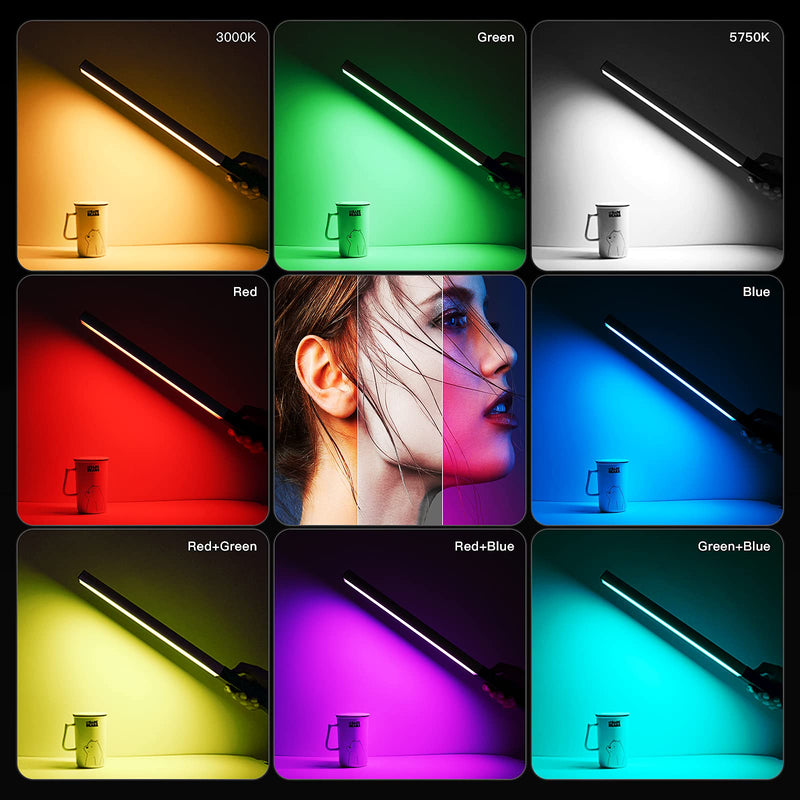  [AUSTRALIA] - LUXCEO RGB LED Photography Lighting Portable Wand Handheld LED Video Light 1000 Lumens CRI 95+ USB Rechargeable with Remote Control, Carry Bag, Adjustable Color Temperature 3000K-6000K and 36 Colors
