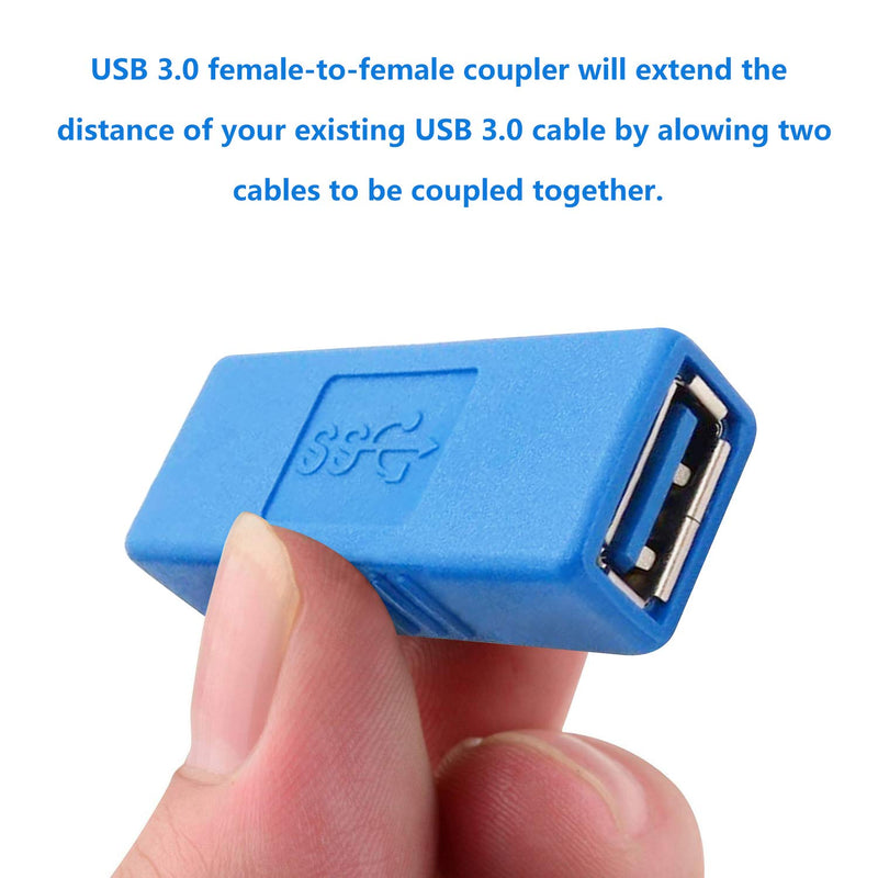  [AUSTRALIA] - SAISN USB 3.0 Connector Female to Female Adapter USB 3.0 Coupler Adapter Converter Bridge Extension Coupler (Pack of 3, Blue)