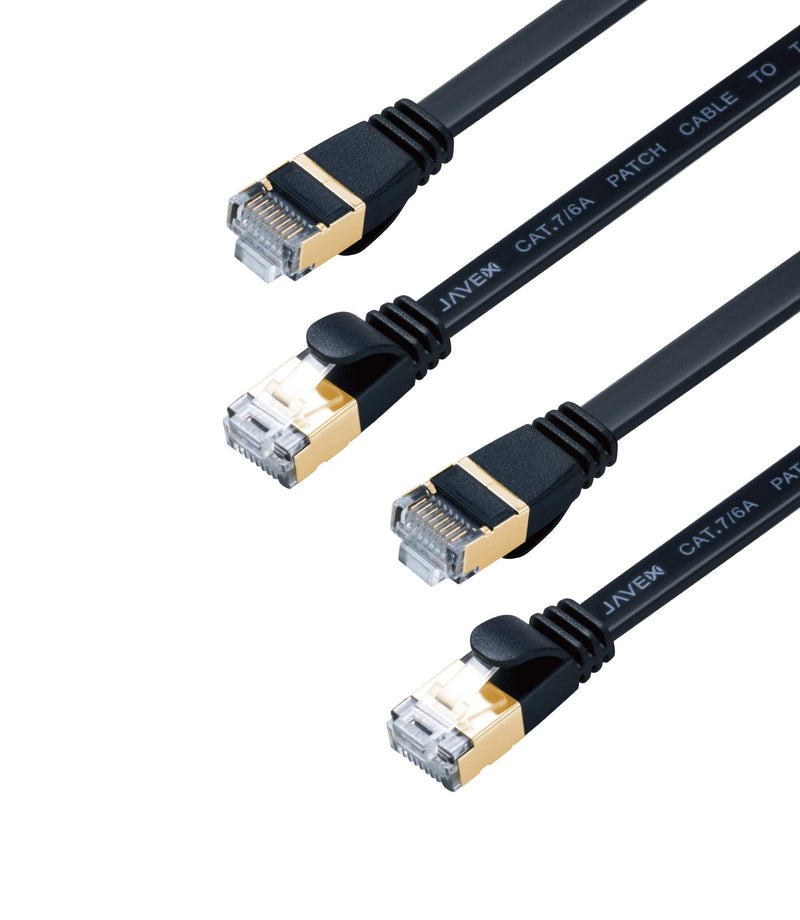  [AUSTRALIA] - CAT 6A / CAT 7 Ethernet JAVEX Patch Cable Network Internet Cord RJ45 Standard 600MHz 10Gbps UL Listed S/STP Flat Snagless Shielded Jumper LAN for Modem Router Computer Switches 7 FT 2 Pack Black Flat 7FTx2 (B)