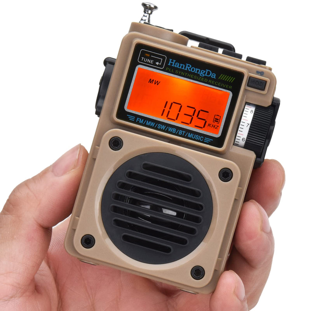  [AUSTRALIA] - HanRongDa Radio, Bluetooth Speaker Support MicroSD Card, FM MW WB Shortwave Receiver with NOAA Alerts and Sleep Timer, Rechargeable Retro Digital Radios with Backlit and Alarm for Camping HRD701 Brown