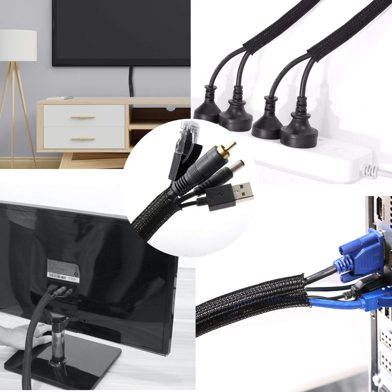  [AUSTRALIA] - CrocSee 25ft - 1/2 inch Braided Cable Management Sleeve Cord Protector - Self-Wrapping Split Wire Loom for TV/Computer/Home Theater/Engine Bay - Black 1/2"-25ft