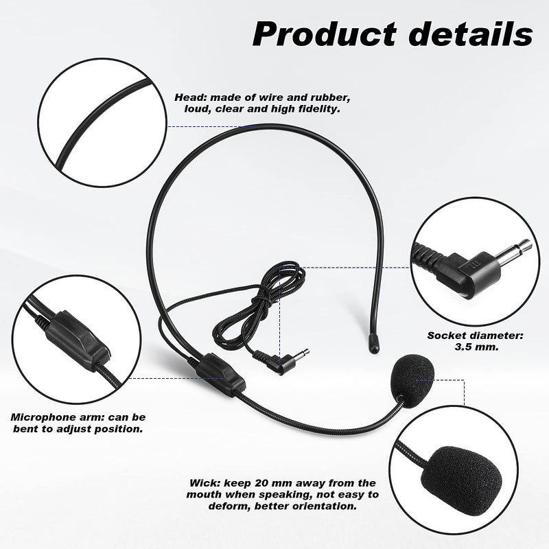  [AUSTRALIA] - 4 Pieces Headset Microphone, Flexible Wired Boom for Voice Amplifier not Phone or PC, Teachers, Speakers, Singer, Dancer,Coaches, Presentations, Seniors