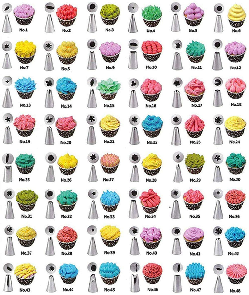  [AUSTRALIA] - Cake Decorating Kits Tools Supplies 69 Pcs Piping Bags & Tips Set 48 Numbered Icing Tips, Pattern Chart & EBook, 3 Pastry Bags, 2 Flower Nails, 3 Couplers Baking Frosting Tools for Cupcakes Cookies