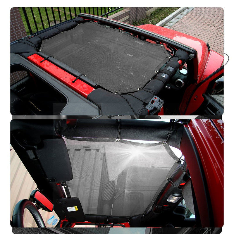 Mesh Sunshade Bikini Top Sun Shade UV Protection for 2007-2018 Jeep Wrangler JK JKU 2 Door 4 Door (Plain Black) - LeoForward Australia