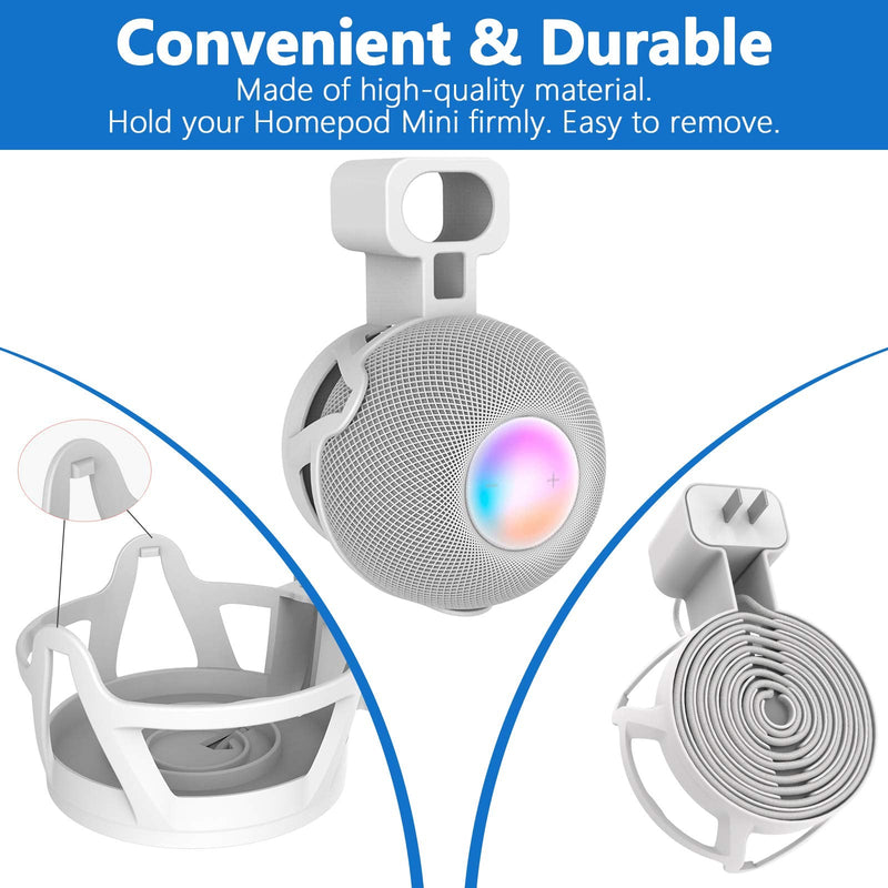  [AUSTRALIA] - CUHIOY Homepod Mini Wall Mount Holder, Homepod Mini Plug Mount with Cord Management, No Messy Wires or Screws, Perfect Space-Saving Accessories (White, 1 Pack) White