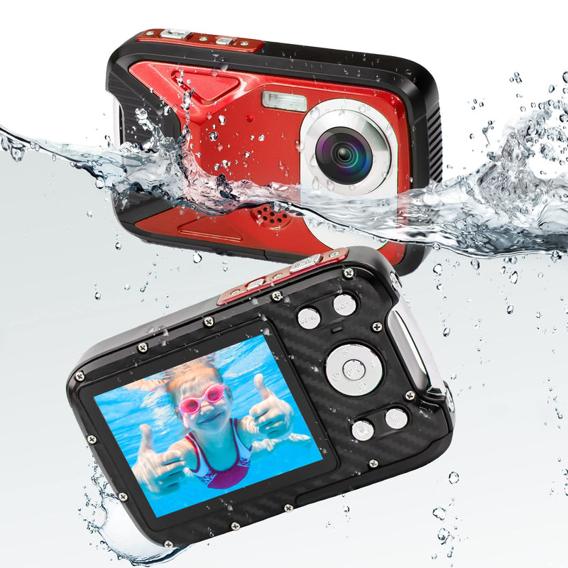  [AUSTRALIA] - Waterproof Camera, 1080P HD Underwater Camera, 21MP 17FT Waterproof Digital Camera with Rechargeable Battery, 32G SD Card, Point and Shoot Camera for Children Snorkeling Swimming (Red) Red