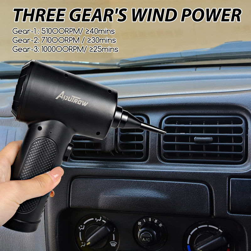  [AUSTRALIA] - Aoutrow Electric Air Duster, Powerful Air Blower for Computer Car Cleaning Reusable Power 100000 RPM Motor, 3 Adjustable Speed Keyboard Cleaner Kit with 4 Nozzles & 4 Brushes