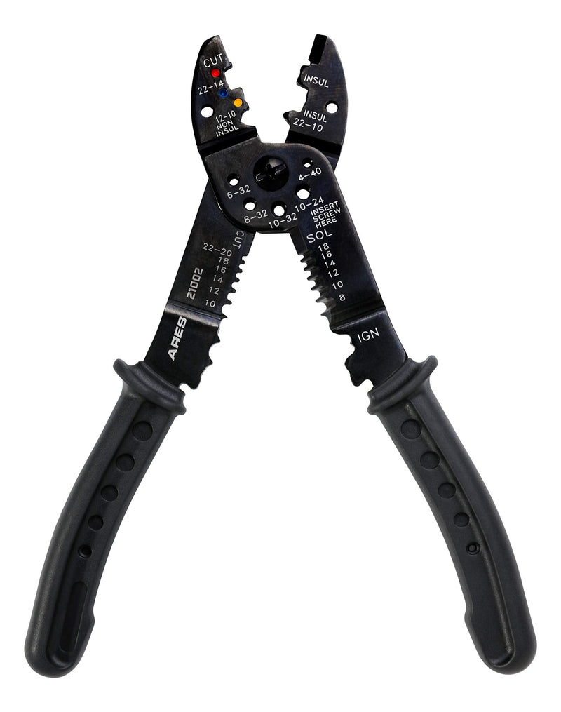  [AUSTRALIA] - ARES 21002 - 9-inch Wire Stripper, Crimper, and Cutter Electrical Multi-Tool - Crimp Insulated, Non-Insulated and Ignition Terminals - Strip and Cut 8-22 AWG Stranded and 10-24 AWG Solid Wire