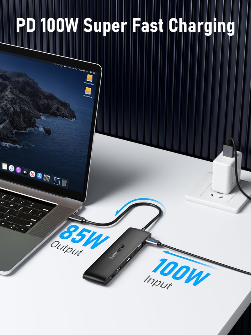  [AUSTRALIA] - Lemorele USB C Dual Monitor Docking Station for Dell/HP/Lenovo/Surface Laptop, 12 in 1 Triple Display USB C Hub Multiple Dongle Adapter with 2 HDMI 4K+VGA+4 USB Port+100W PD+USB C Data+SD/TF+Audio Black