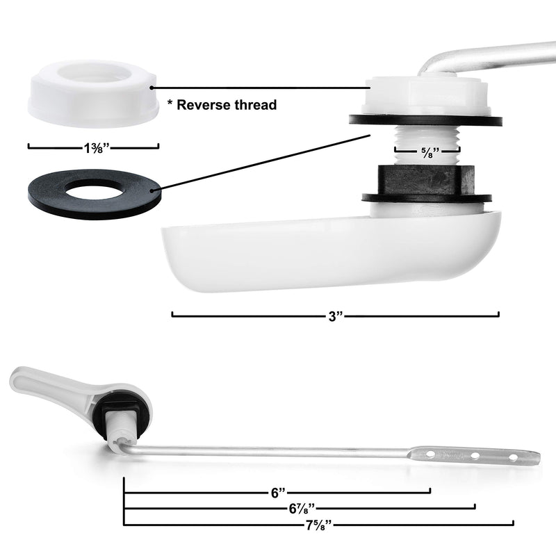  [AUSTRALIA] - White Toilet Tank Flush Lever Handle, Universal Front Mount with Nut Lock, Fits Most Toilets