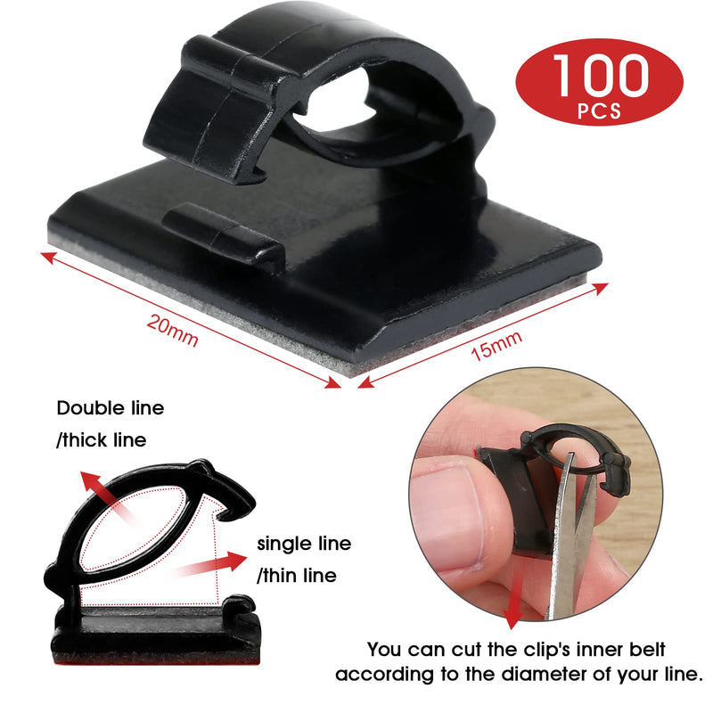  [AUSTRALIA] - GWHOLE 100Pcs 3m Adhesive Cable Clips Cord Organizer Wire Management for Car, Office and Home 3M Cable Clips