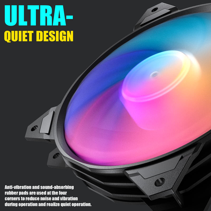  [AUSTRALIA] - upHere Long Life 120mm PWM 4-Pin High Airflow Quiet Edition Rainbow LED Case Fan for PC Cases, CPU Coolers, and Radiators 3-Pack,(PF120CF4-3)