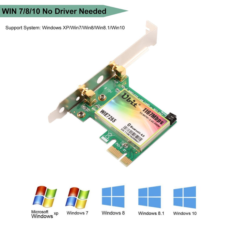  [AUSTRALIA] - Ubit Wireless Network WiFi Card, Dual Band Wireless-AC 7265, AC1200Mbps BT 4.0 Card, 6dBi Antenna Wireless Dual Band (5G/2.4G) Gigabit Network Adapter Wireless Card for Desktop PC