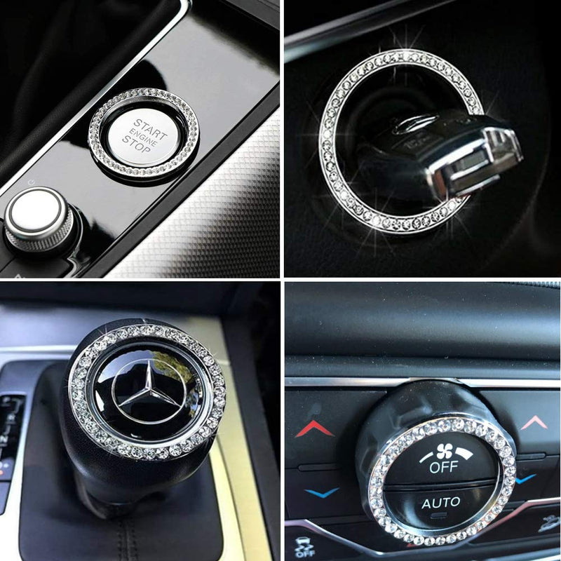 Personality Car Interior Emblem Crystal Ring Sticker,Automotive Parts Start Engine Ignition Button Key & Knobs Key Ignition & Knob Bling Ring, Car Glam Interior Accessory, Unique Women Gift(Silver) Silver - LeoForward Australia