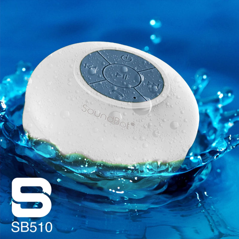  [AUSTRALIA] - SoundBot SB510 HD Water Resistant Bluetooth 4.0 Shower Speaker, Handsfree Portable Speakerphone with Built-in Mic, 6hrs of Playtime, Control Buttons and Dedicated Suction Cup for Showers (White) WHT