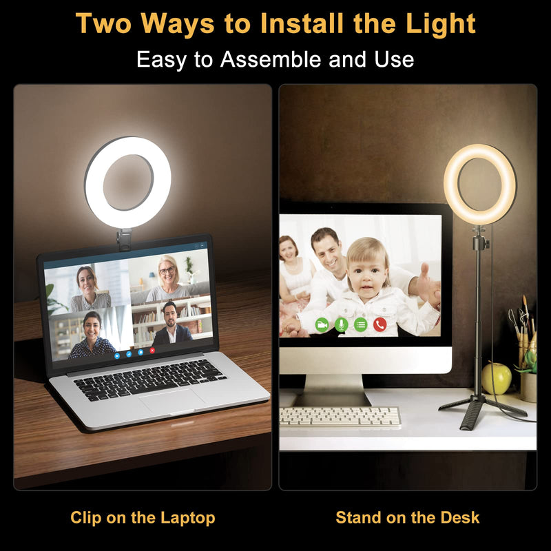  [AUSTRALIA] - 6.5" Ring Light for Computer Video Conference Lighting, Zoom Meetings. 29 Modes Dimmable Ringlight with Desk Tripod Stand and Clip. Laptop Webcam Light. Portable Selfie Light with RGB LED