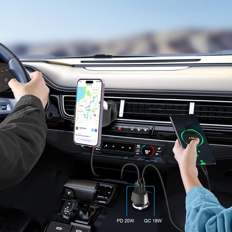  [AUSTRALIA] - 20W Magsafe Car Mount Wireless Charger 38W Dual Port Fast Car Charger PD&QC 3.0 for Magsafe iPhone 14/13 /12 Pro Max Airpods,Magnetic Charging Mount Stick on Car Dashboard and Air Vent Phone Holder