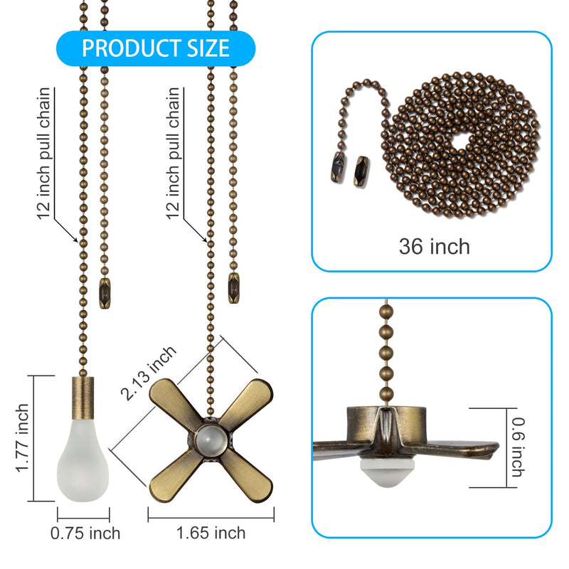  [AUSTRALIA] - ELFCAB Ceiling Fan Pull Chain Set, Including 4Pcs Beaded Ball Fan Pull Chain Pendant, Extra 8Pcs Pull Loop Connectors, 2Pcs 36 inches Fan Pull Chain Extension. (Antique Brass) Antique Brass