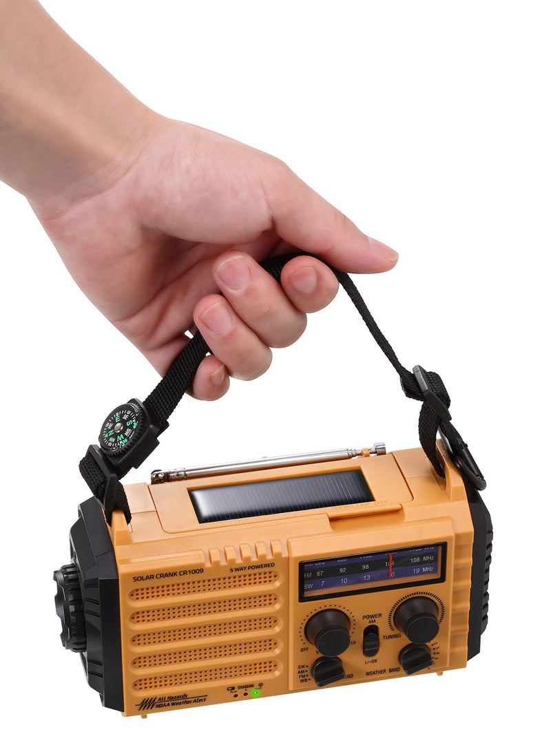 Emergency Radio with NOAA Weather Alert, Rechargeable 5000mAh Battery Operated Solar Hand Crank Radio, Outdoor Portable AM FM SW Radio with USB Charger, Flashlight,Reading Lamp, SOS Alarm for Survival Yellow - LeoForward Australia