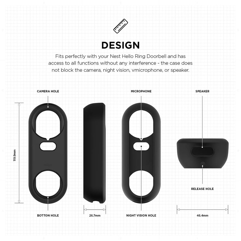  [AUSTRALIA] - elago Silicone Case Designed for Google Nest Hello Doorbell Cover (Black) - Full Protection, Night Vision Compatible [US Patent Registered] Black