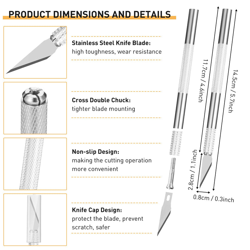  [AUSTRALIA] - 4 Pcs Stainless Steel Cork Base Rulers Craft Knife Hobby Knife with Safety Cover and Craft Ruler Precision Carving Craft Hobby Knife Kit for Crafting and Cutting Carving Scrapbooking Art Work Cutting