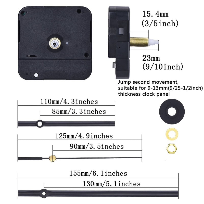  [AUSTRALIA] - Mudder Long Spindle Quartz Clock Mechanism, 1/2 Inch Maximum Dial Thickness, 9/10 Inch Total Shaft Length (Black) Black