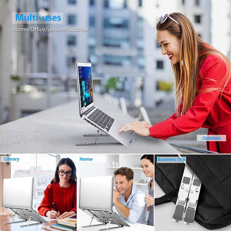  [AUSTRALIA] - Laptop Stand, Laptop Holder Riser Computer Stand, Adjustable Aluminum Foldable Portable Notebook Stand, Compatible with MacBook Air Pro, HP, Lenovo, Dell, More 10-15.6” Laptops and Tablets (Silver)