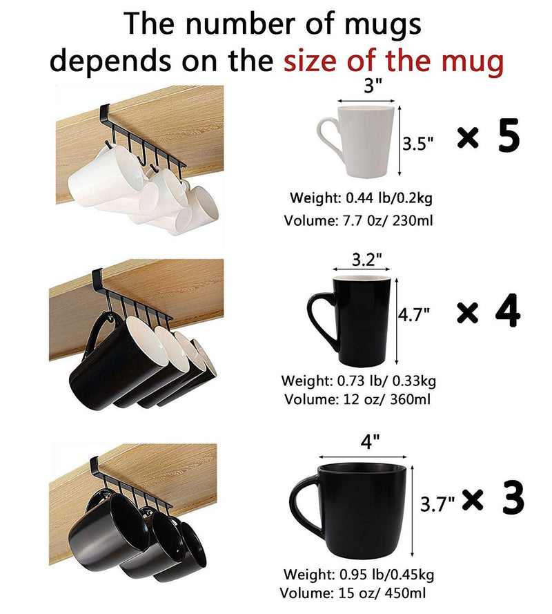  [AUSTRALIA] - 6-Hook Under Cabinet Mug Hanger (c- 2pcs White) c- 2pcs White