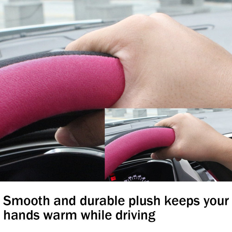  [AUSTRALIA] - SEG Direct Pink Plush Winter Auto Car Steering Wheel Cover Universal 15 inch Short Plush - Pink