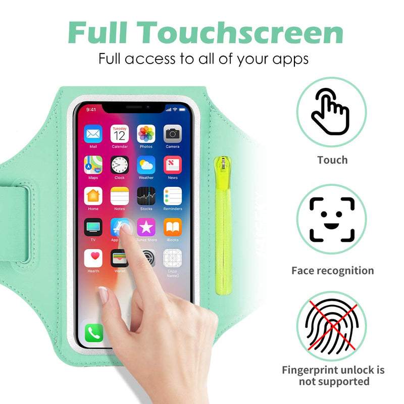 Cell Phone Armband with Zipper Pocket for Car Key Running Armband for iPhone 11 Pro Max/XR 8 Plus/7 Plus, Galaxy S20+/S10/S9, Sweat Resistant Sports Armband Airpods Bag, Up to 6.7 in Phone for Sports Mint Green (Up to 6.7'') - LeoForward Australia