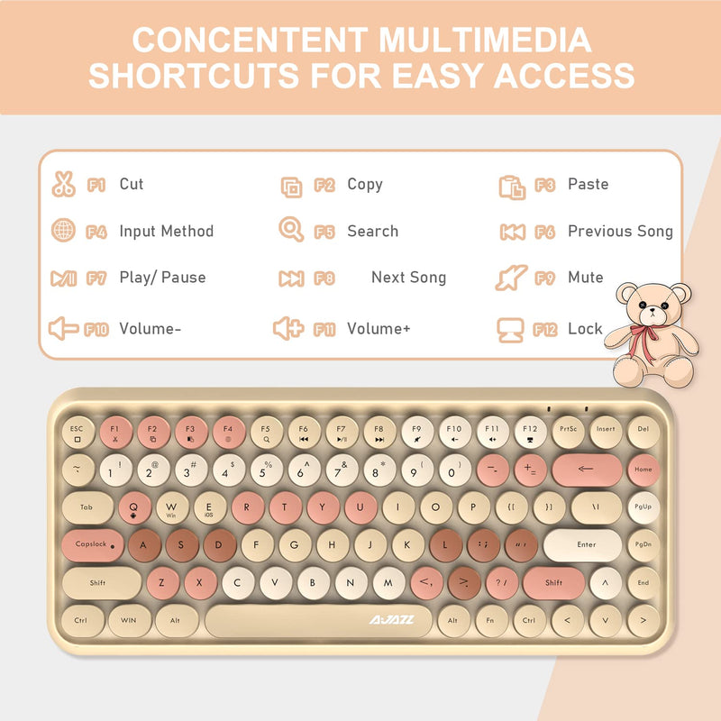  [AUSTRALIA] - FELiCON Wireless Bluetooth Keyboard Mini Portable 84-Key Keyboard Compatible with Android, Windows, PC, Tablet-Dark, Perfer for Home and Office Keyboards (Milk Tea Color) Milk tea color